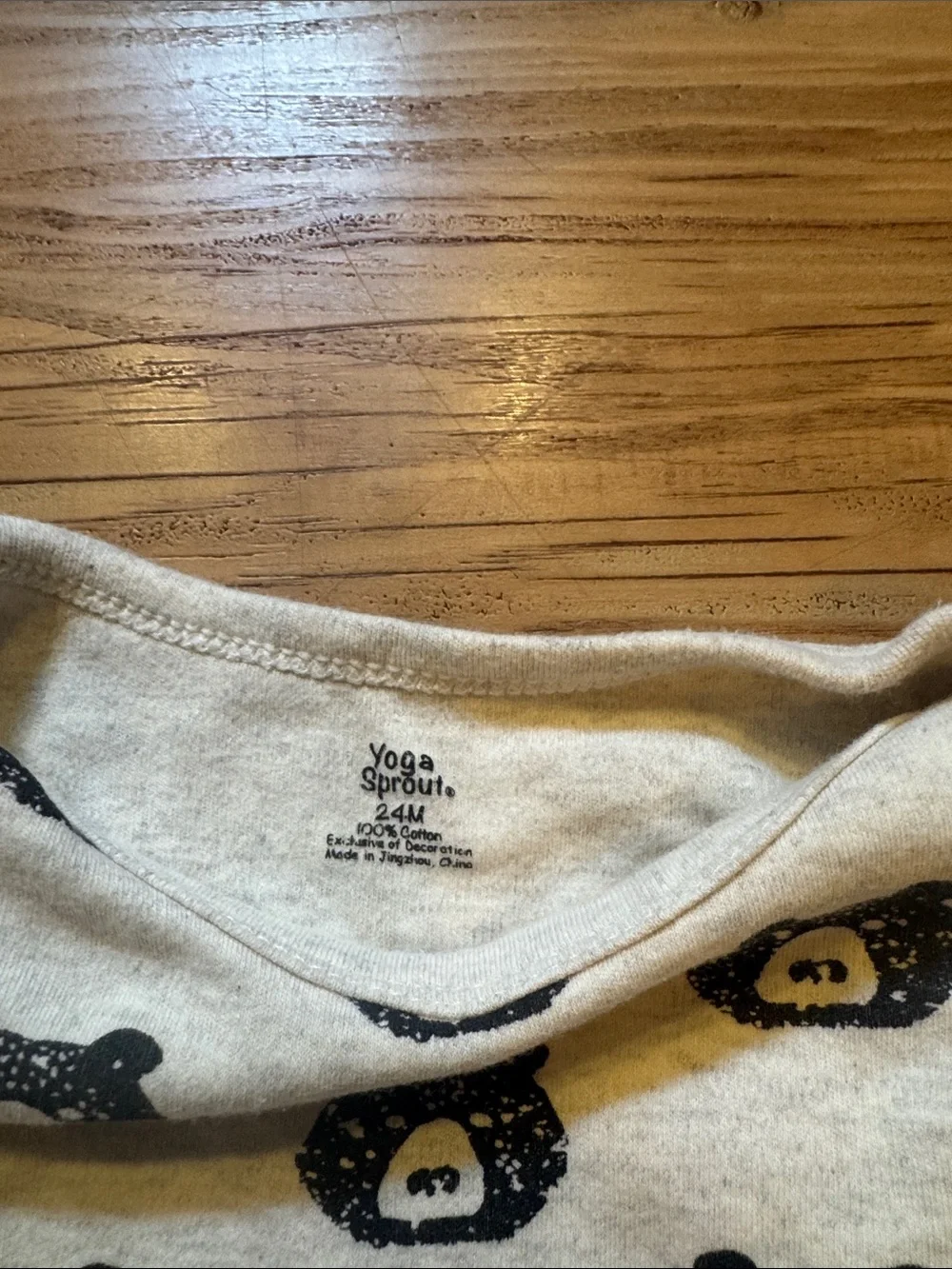 Long-Sleeve Bear Print Onesie Cream/Black
